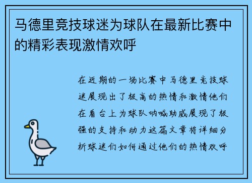 马德里竞技球迷为球队在最新比赛中的精彩表现激情欢呼